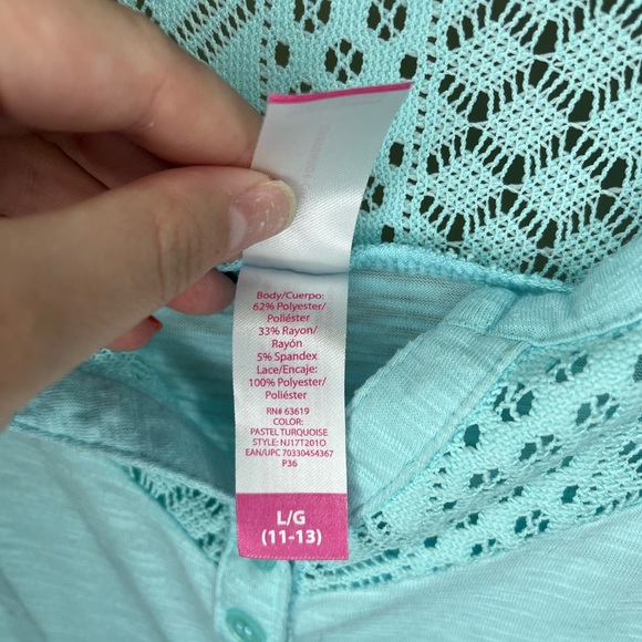 No Boundaries Sky Blue Crochet Accent Blouse - Picture 2 of 4